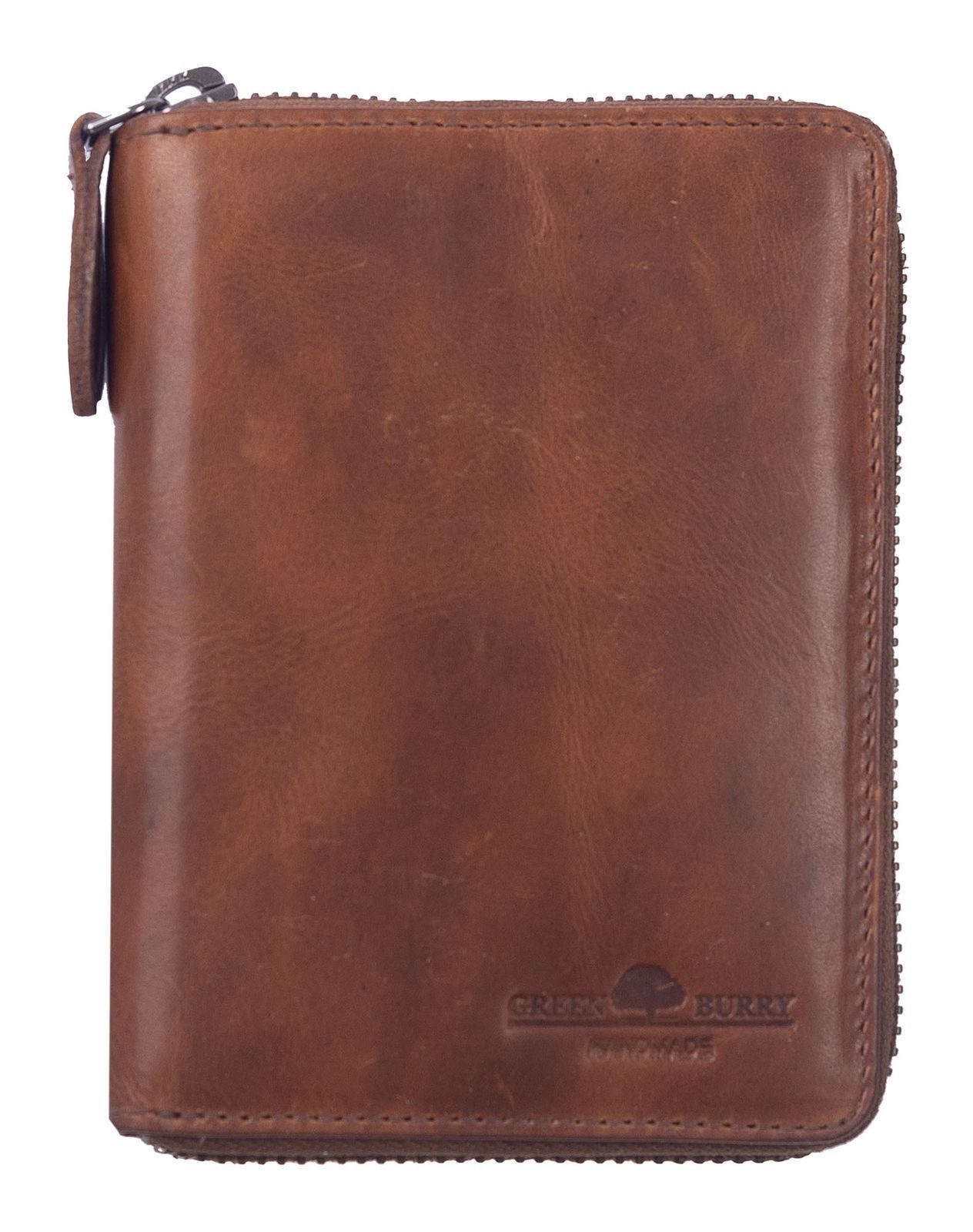 Greenburry Geldbörse Zip Around Wallet, aus echtem Rindsleder mit RFID-Blocker Schutz