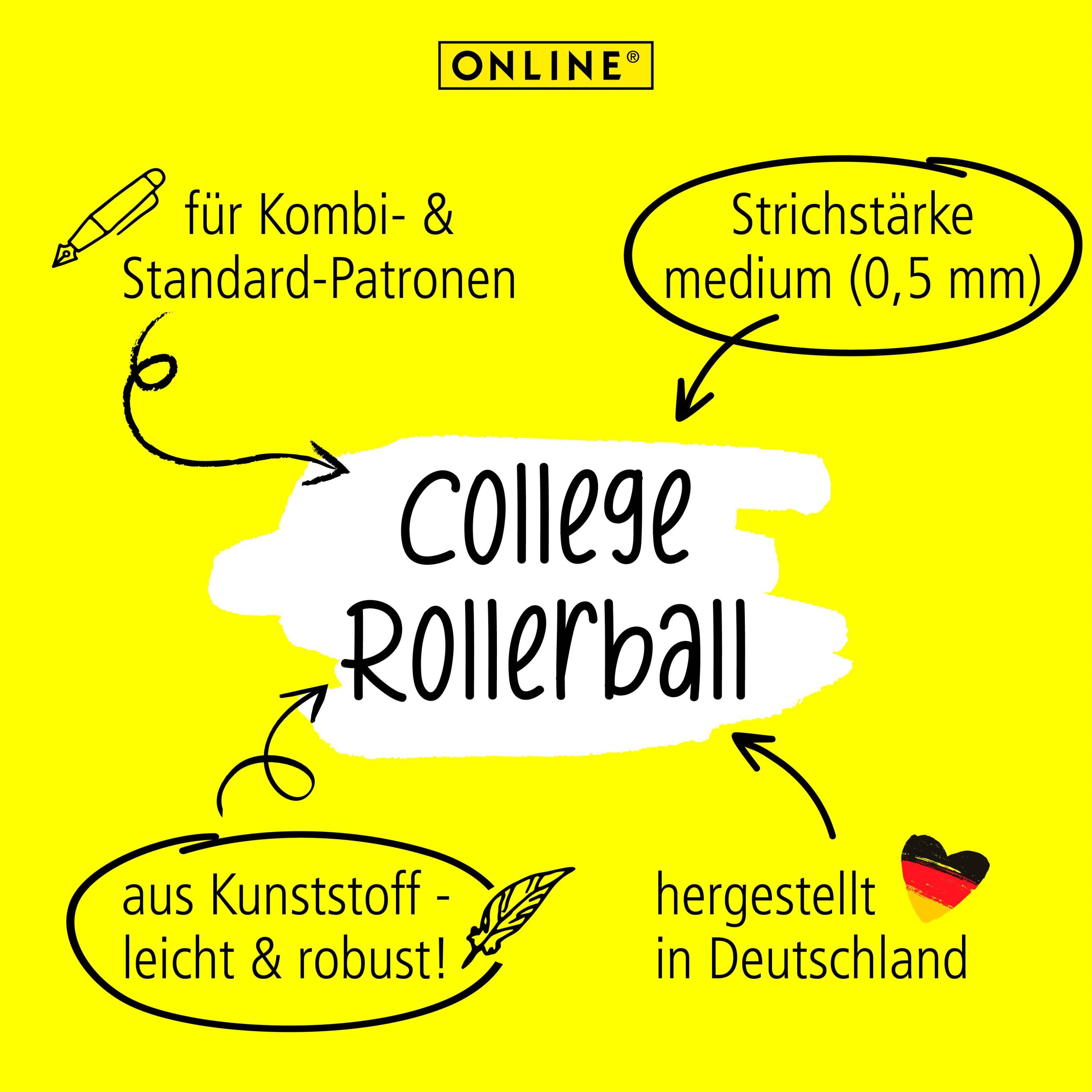 Online Pen Tintenroller College Tintenpatronen-Rollerball, ergonomisch, ideal für die Schule, hergestellt in Deutschland