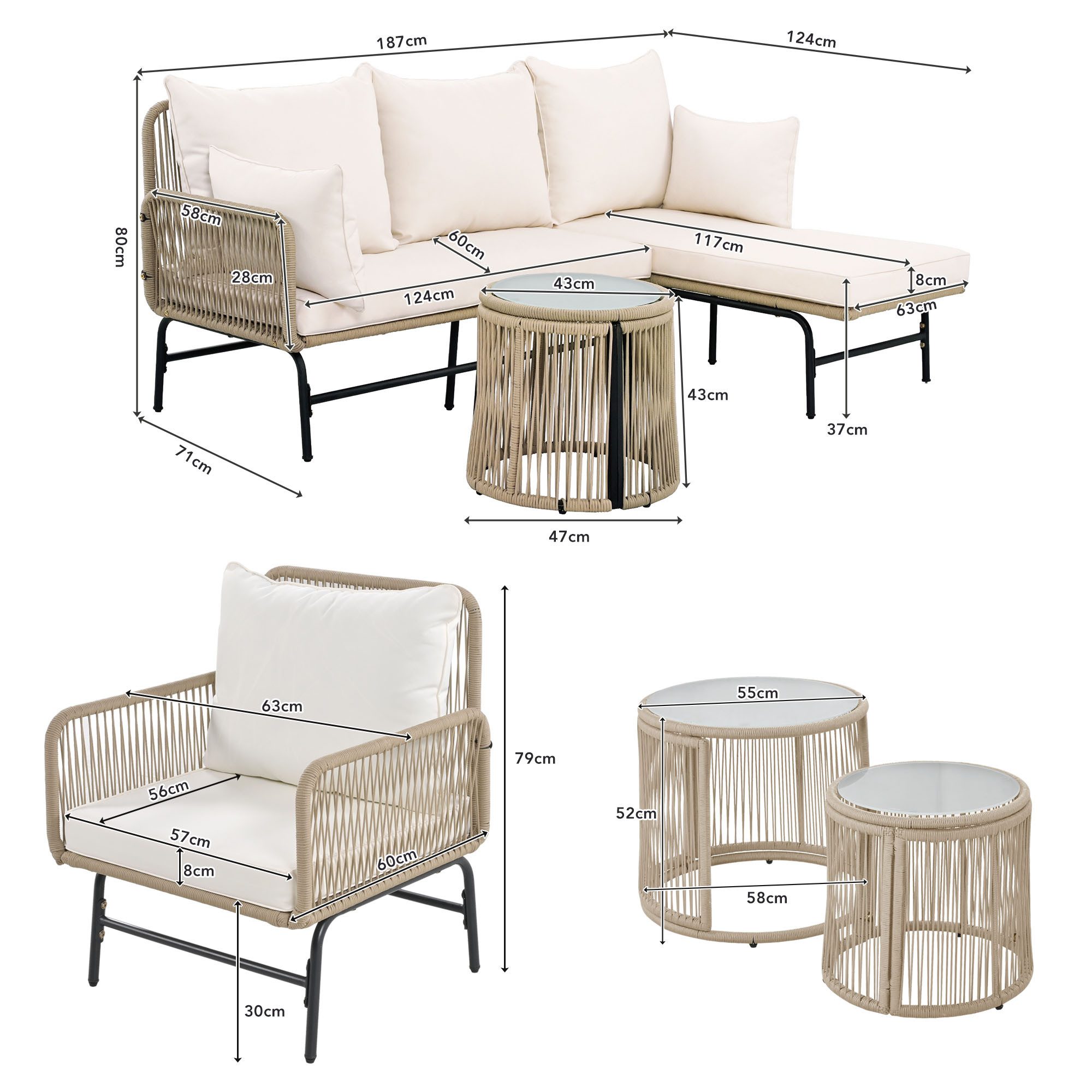 Ulife Gartenlounge-Set Gartenmöbel Set Rope Lounge günstig online kaufen