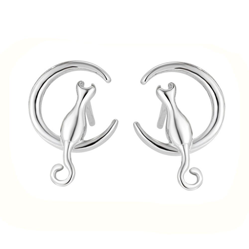 Haiaveng Paar Ohrhänger s925 Sterling Silber Ohrringe,Mond Katze Ohrringe, Mond-Ohrringe für Frauen