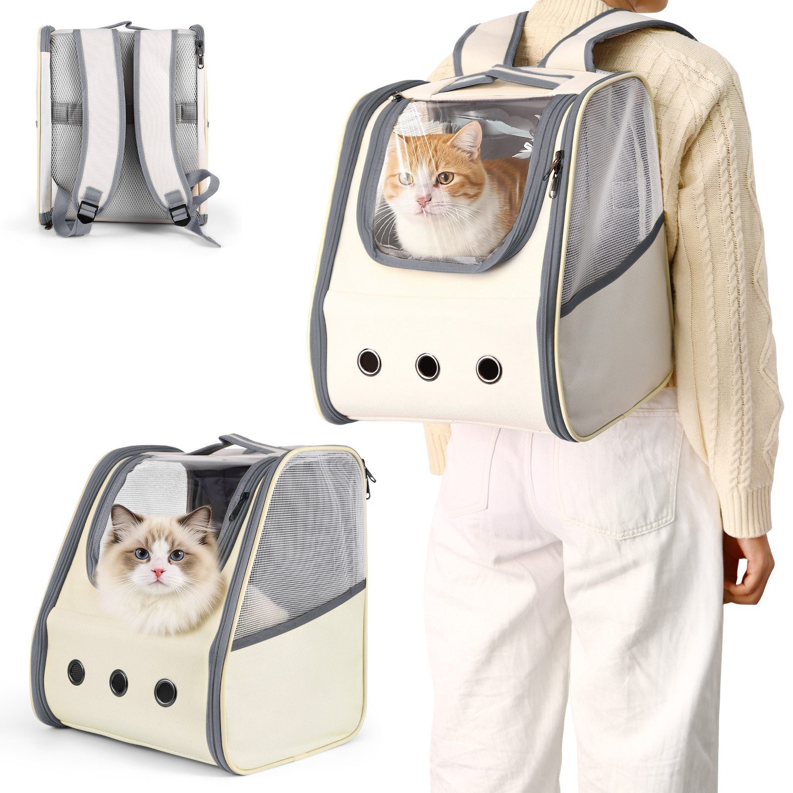 BlingBin Tiertransporttasche Haustier-Tragerucksack Katzenrucksack seitlich zu öffnender Haustier bis 5 kg, Mesh Haustier Tragetasche Atmungsaktiv für Outdoor-Aktivitäten