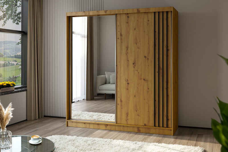 Compleo Schwebetürenschrank mit Lamellen und Spiegel MALTA Breite: 200 cm geräumige Garderobe