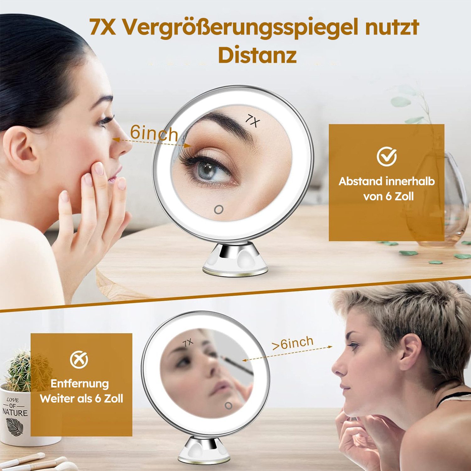 ZEUOPQ Kosmetikspiegel LED-Licht Kosmetikspiegel, Saugnapf, 360°Drehbar günstig online kaufen