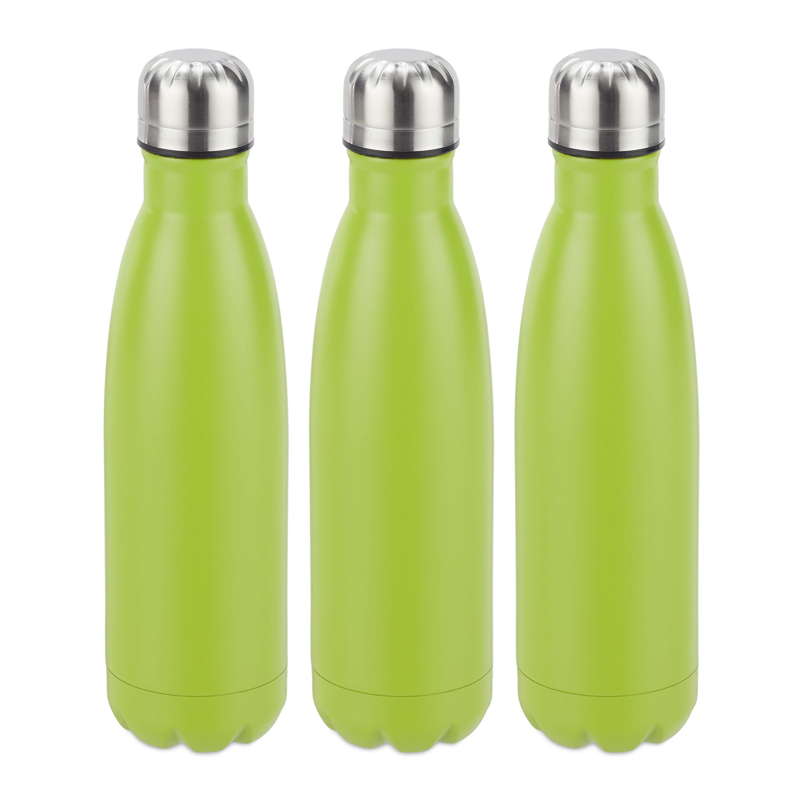3 Isolierflasche relaxdays Trinkflasche grün Edelstahl x