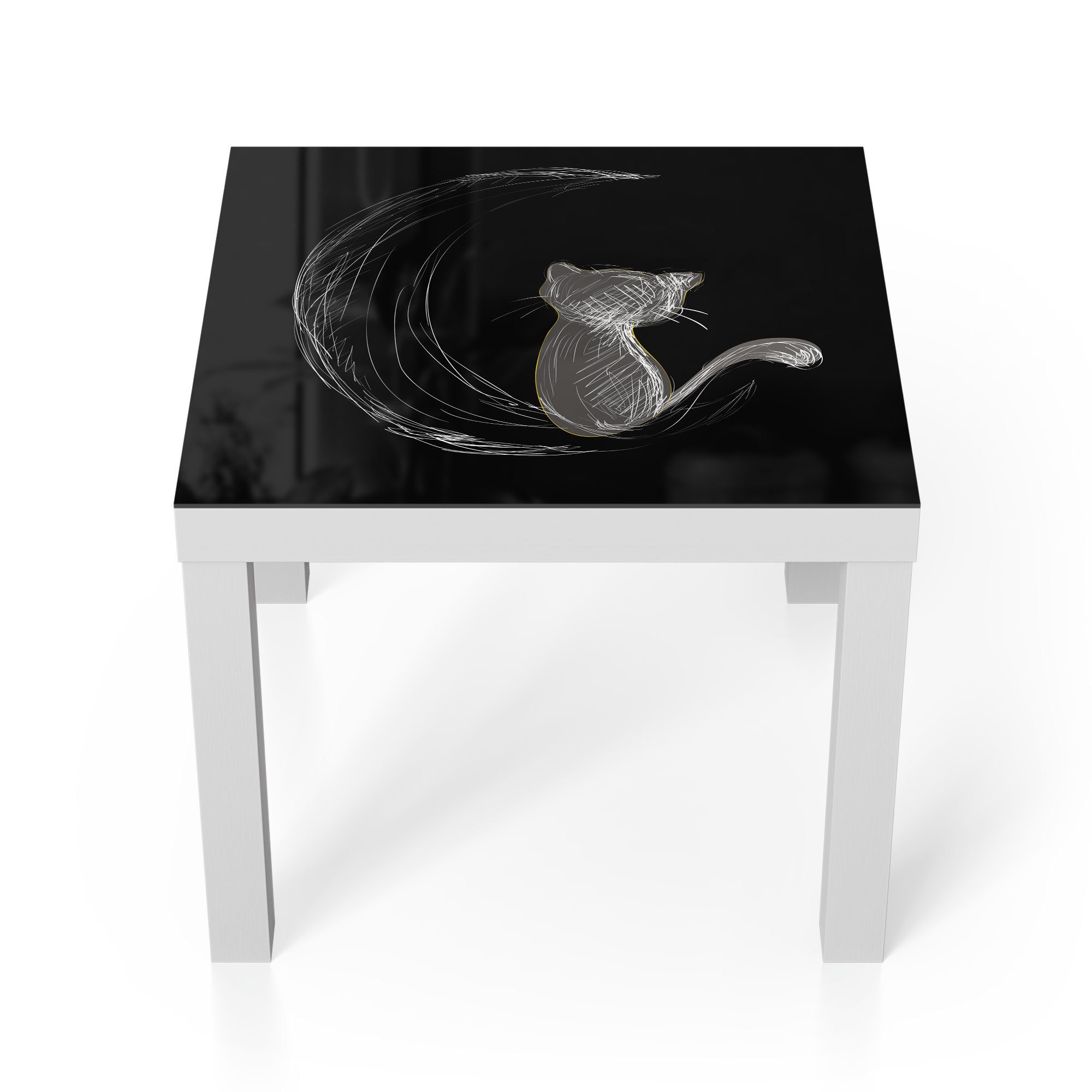 DEQORI Couchtisch 'Die Glas und Mond', Beistelltisch Glastisch der Katze Weiß modern
