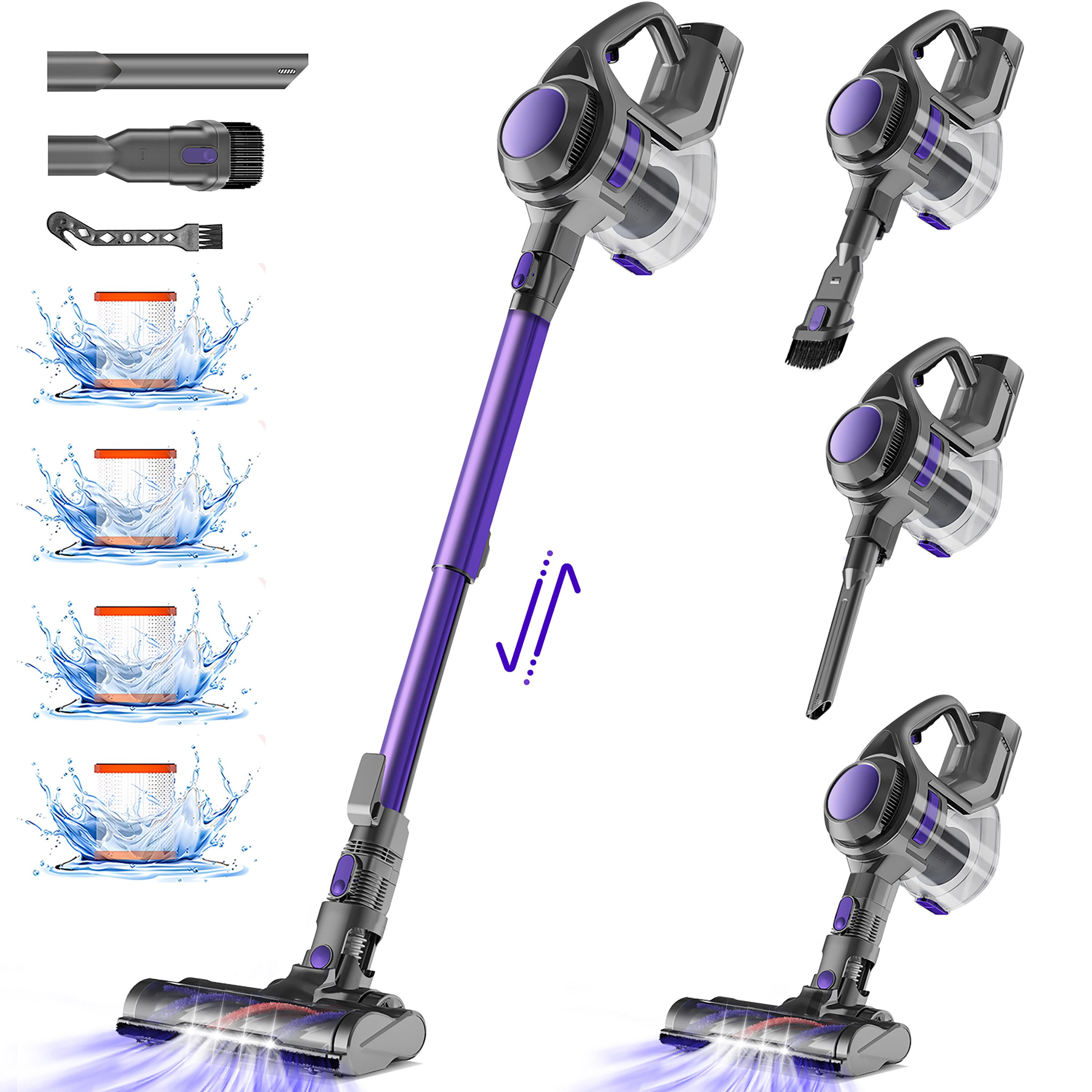 Lexzurn Akku-Hand-und Stielstaubsauger Akku Staubsauger,Staubsauger Kabellos,Staubsauger 4 Hepa mit 36000Pa, Bis zu 50Min Laufzeit und 1.6L Große Staubbehälter, Kabelloser Staubsauger für Tierhaare,Teppich und Hartböden