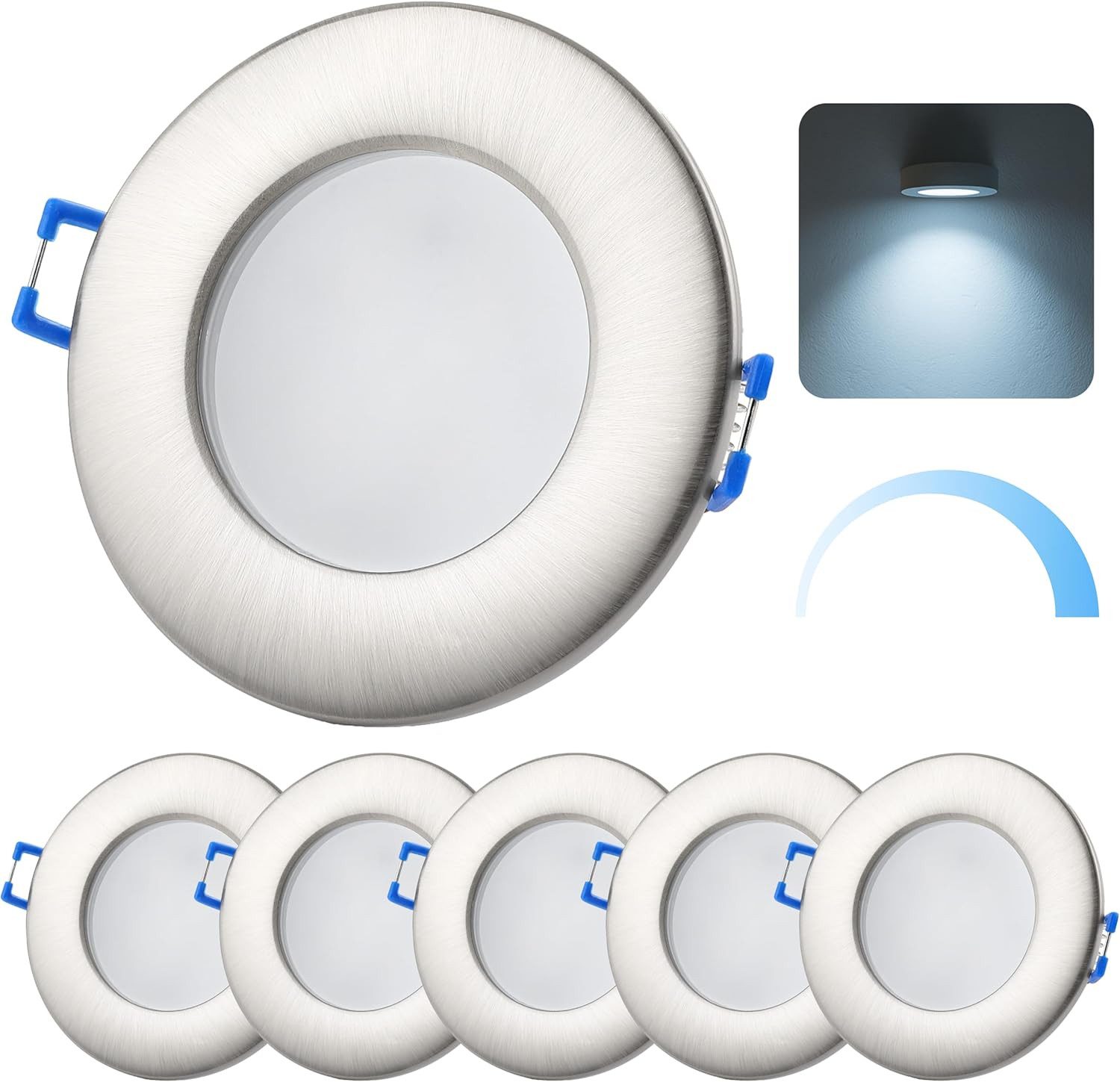 Sweet LED LED Einbaustrahler 6,5W 230V IP44 Dimmbar LED Einbauspots 5er Set 6500K Kaltweiß Badspot, Deckenspots, Deckenstrahler,Einbauleuchten