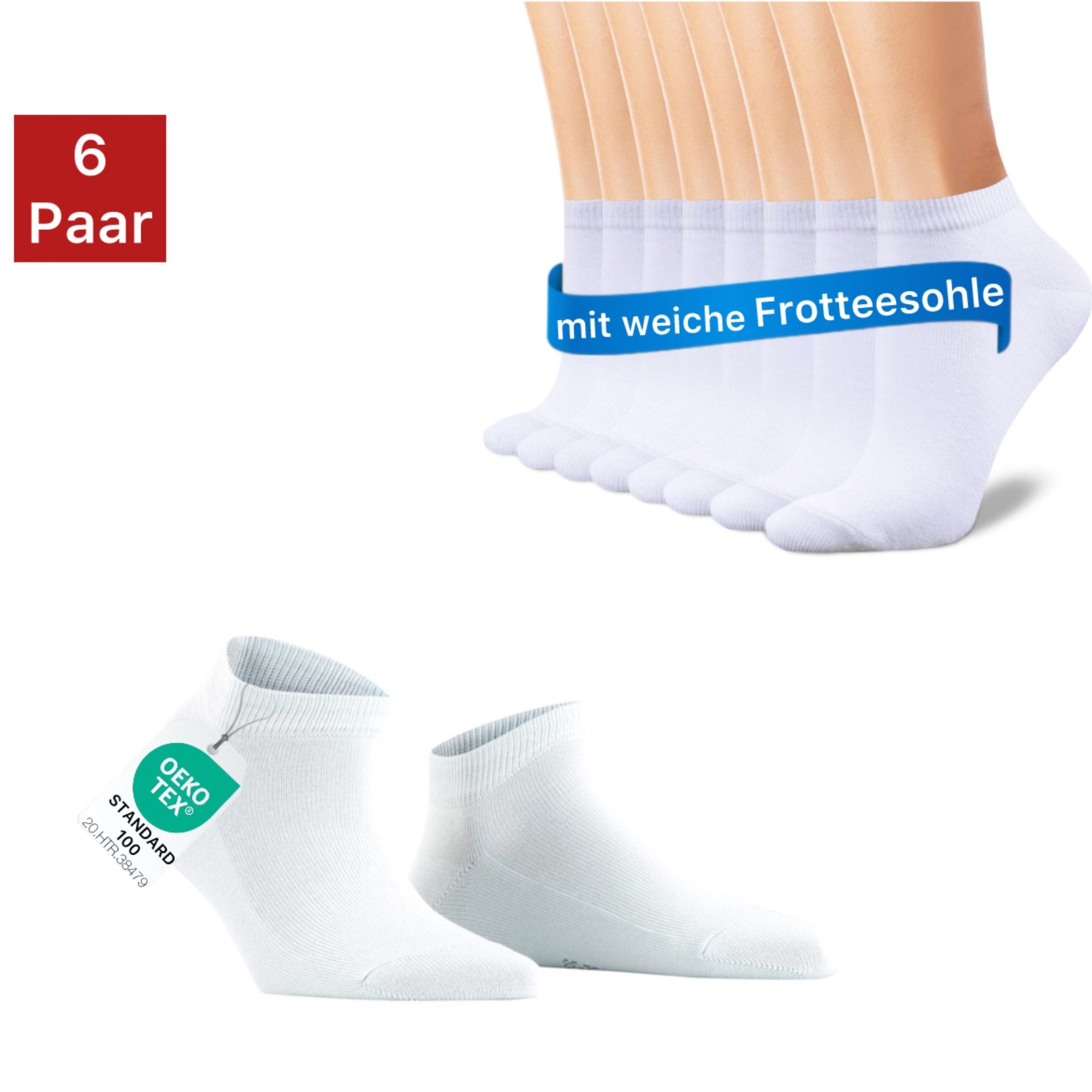 NERS Sneakersocken aus Baumwolle 6 - 12 Paar für Damen & Herren, ohne drückende Naht (6-Paar) mit weicher Frotteesohle, atmungskativ