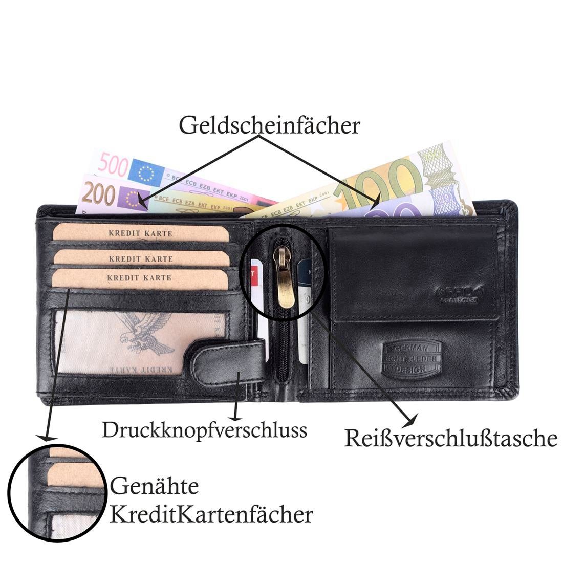 SHG Geldbörse Schutz Leder Börse Brieftasche RFID mit Herren und Münzfach Portemonnaie