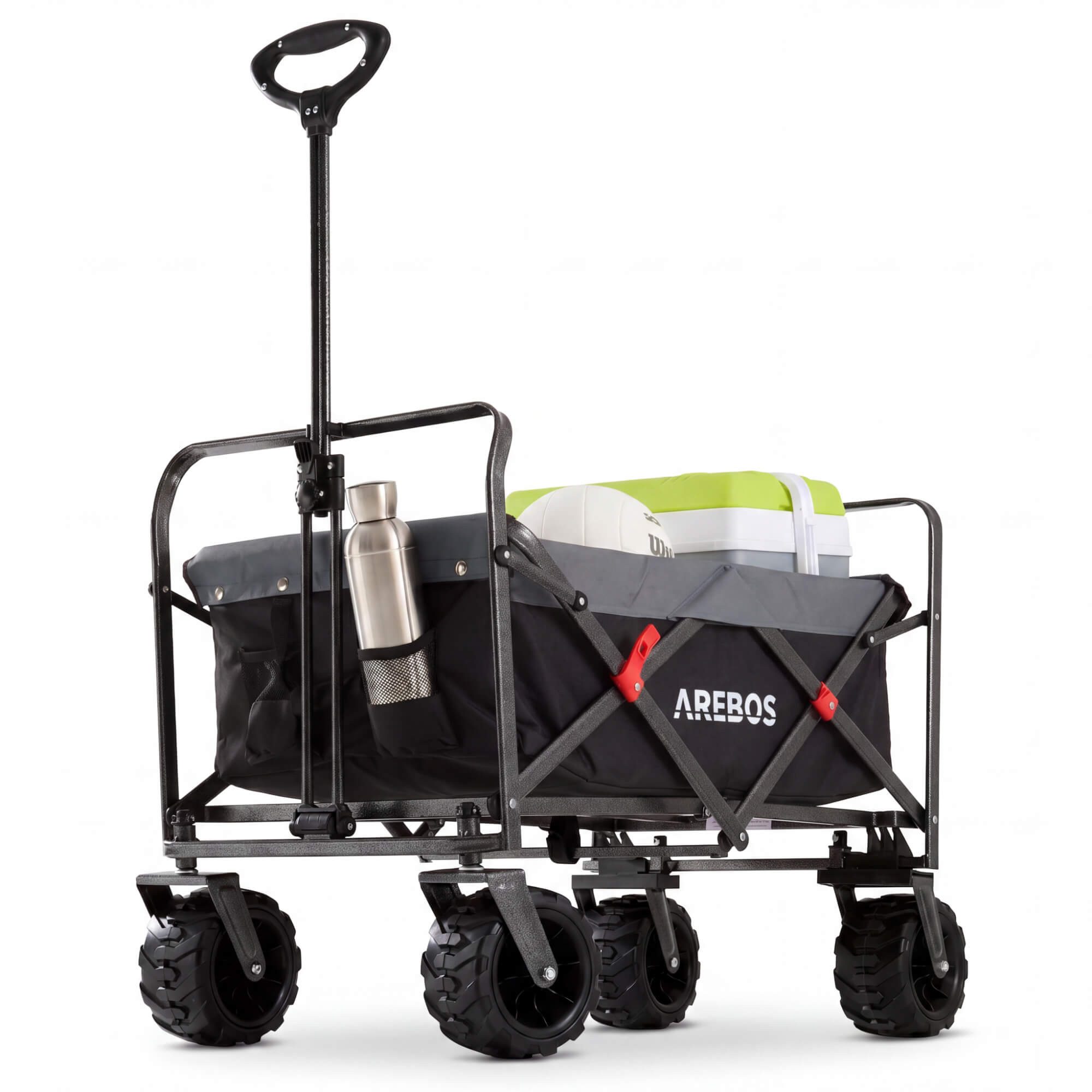 Arebos Bollerwagen faltbar mit 100 kg Tragkraft – Transportkarre für Garten & Freizeit (Teleskopstange), bis zu 100 Kg