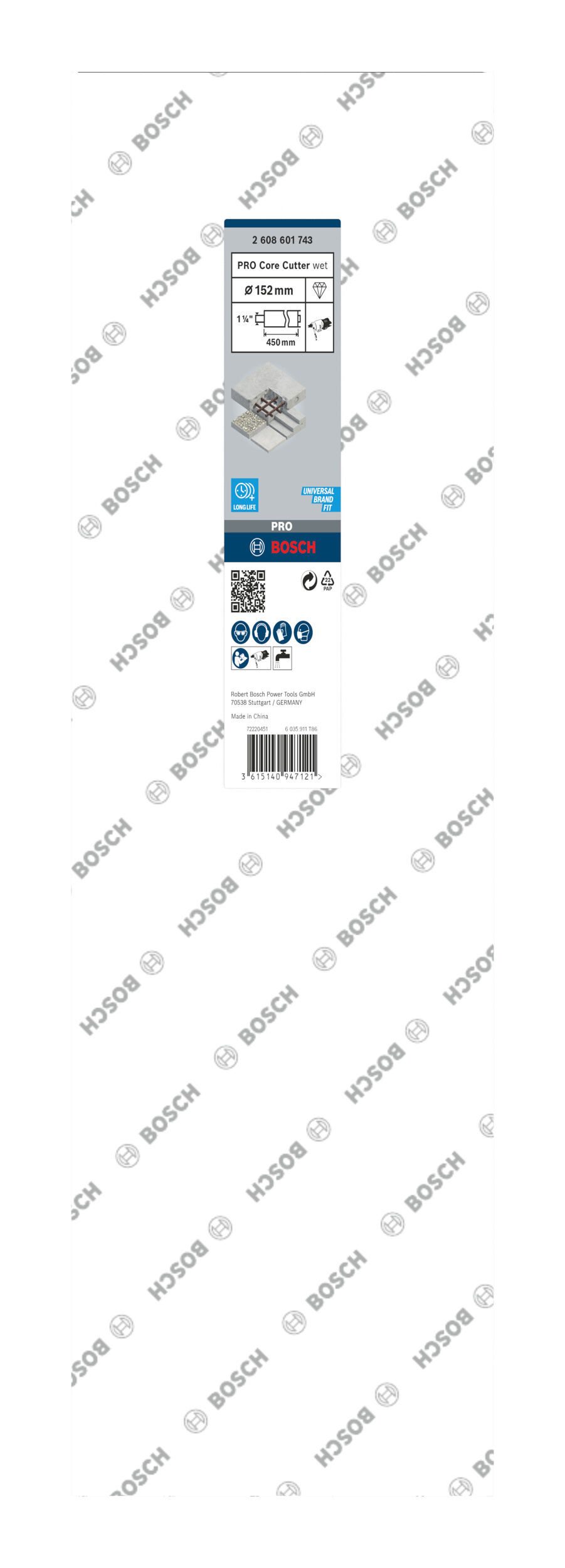 Thumbnail - BOSCH Bohrkrone Pro Core Cutter wet, Ø 152 mm, Diamantnassbohrkrone, 152 x 450 mm, 1 1/4-Zoll-UNC