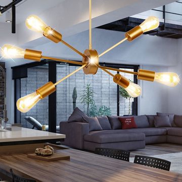 etc-shop LED Pendelleuchte, Leuchtmittel inklusive, Warmweiß, Design Decken Hänge Lampe GOLD Wohn Zimmer FILAMENT Pendel Leuchte im