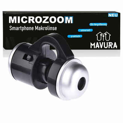 MAVURA MICROZOOM Handy Smartphone Mikroskop Makrolinse LED Taschenmikroskop (30x Vergrößerung Iphone Android Universal Lupenaufsatz Lupe Aufsatz)