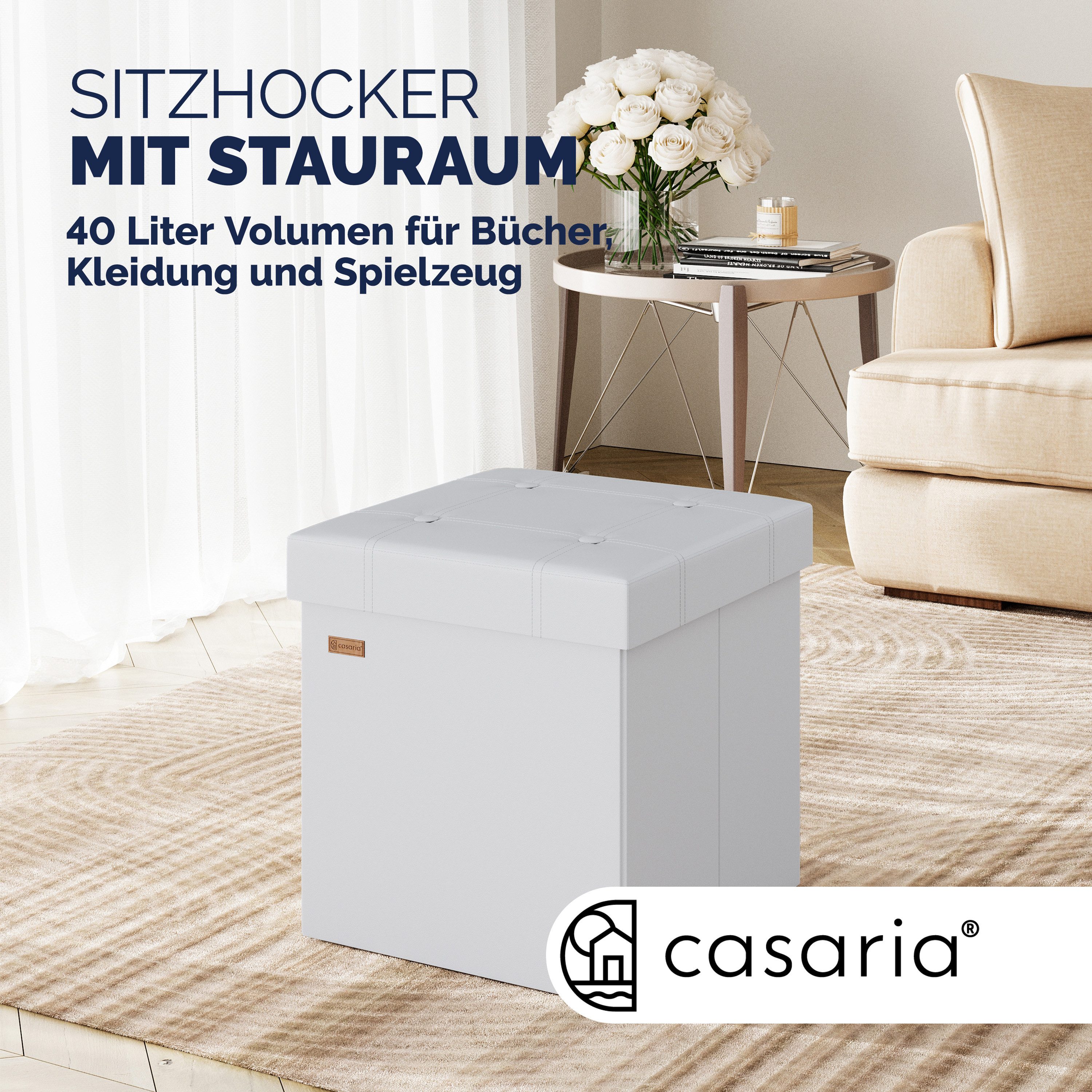 Casaria Sitzhocker, mit Stauraum Weiß Faltbar günstig online kaufen