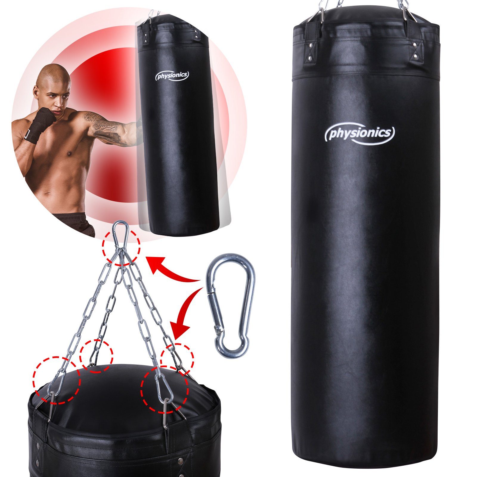 Sandsack Bag Physionics 120cm Erwachsene Boxsack Gefüllt Punching 30kg Halterung