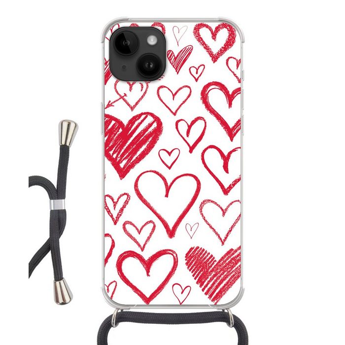 MuchoWow Handyhülle Eine Illustration mit mehreren Herzen auf weißem Hintergrund Handyhülle Telefonhülle Apple iPhone 14