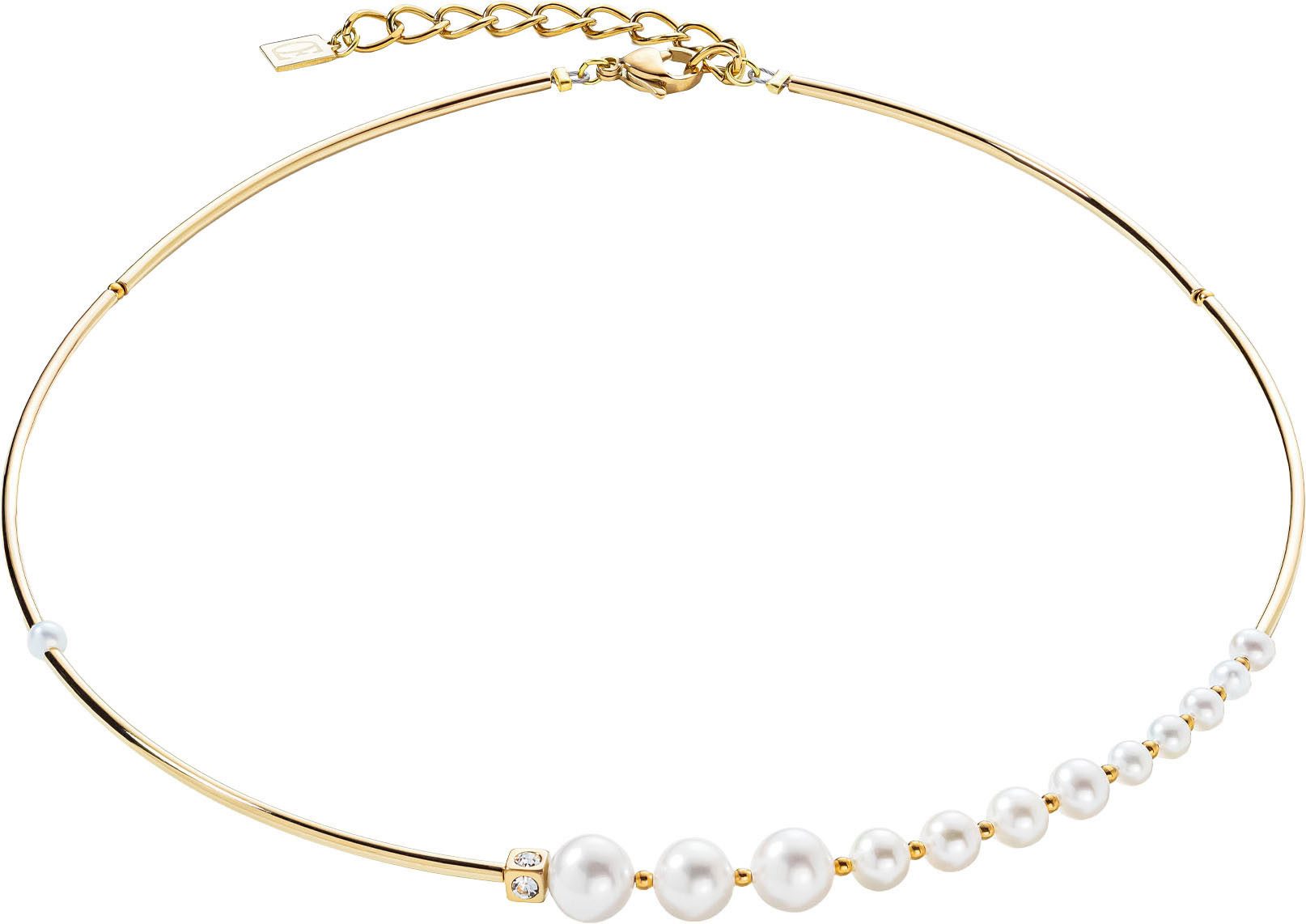 COEUR DE LION Collier Schmuck Geschenk Edelstahl Asymmetrie Würfelkette, 1102/10-1416, Made in Germany - mit Kristallglas - mit Süßwasserzuchtperle