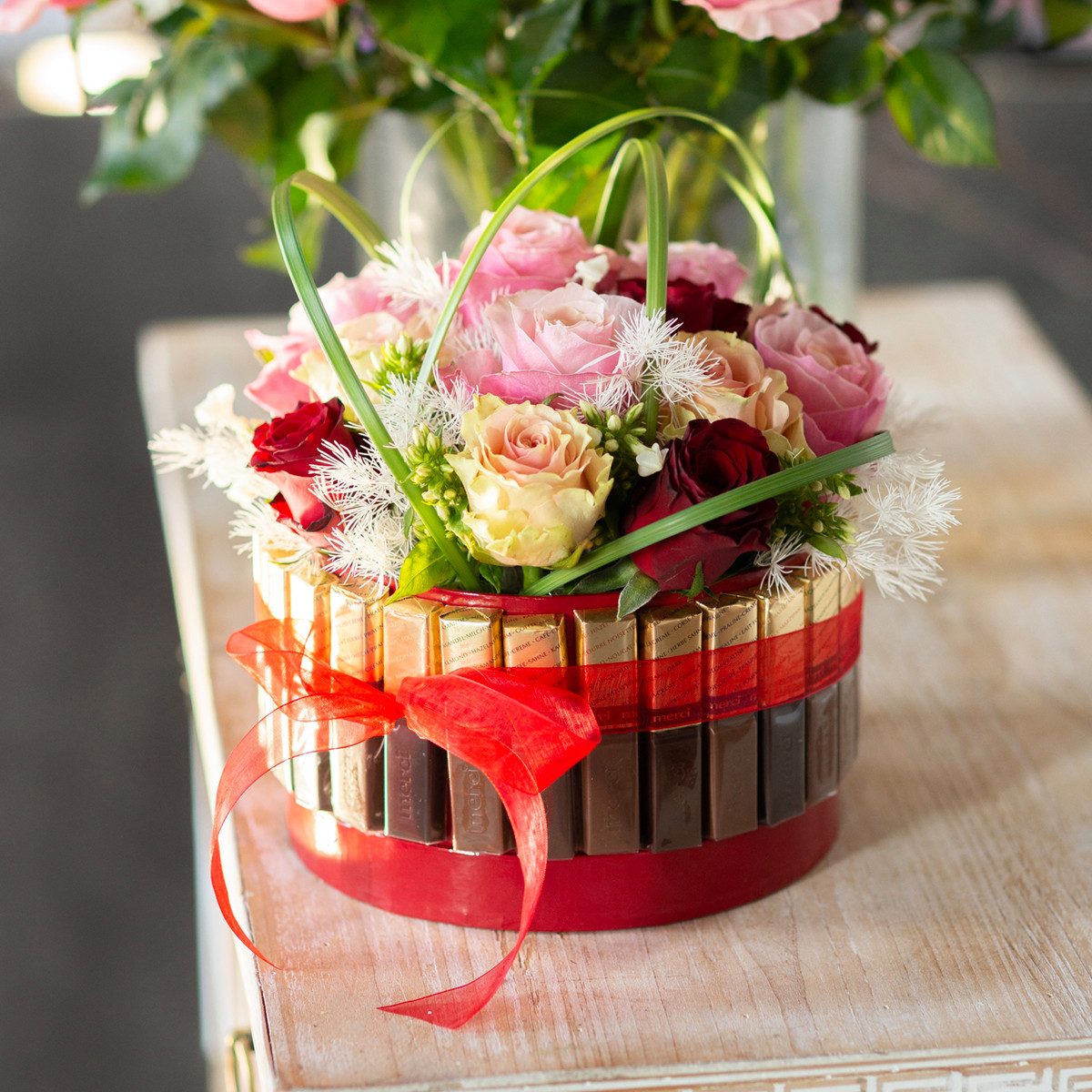 Viana Packpapier Blumenbox Rot Glänzend Ø18/20cm, 2er Set - Romantische Geschenkbox