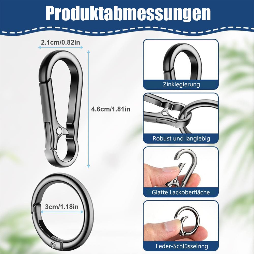 TUWENA Karabiner 8 Stück Karabiner Schlüsselanhänger, Zinklegierung Schlüsselringe, (8 St), Kleiner Karabiner für Autoschlüssel, Rucksack, Camping, Reisen