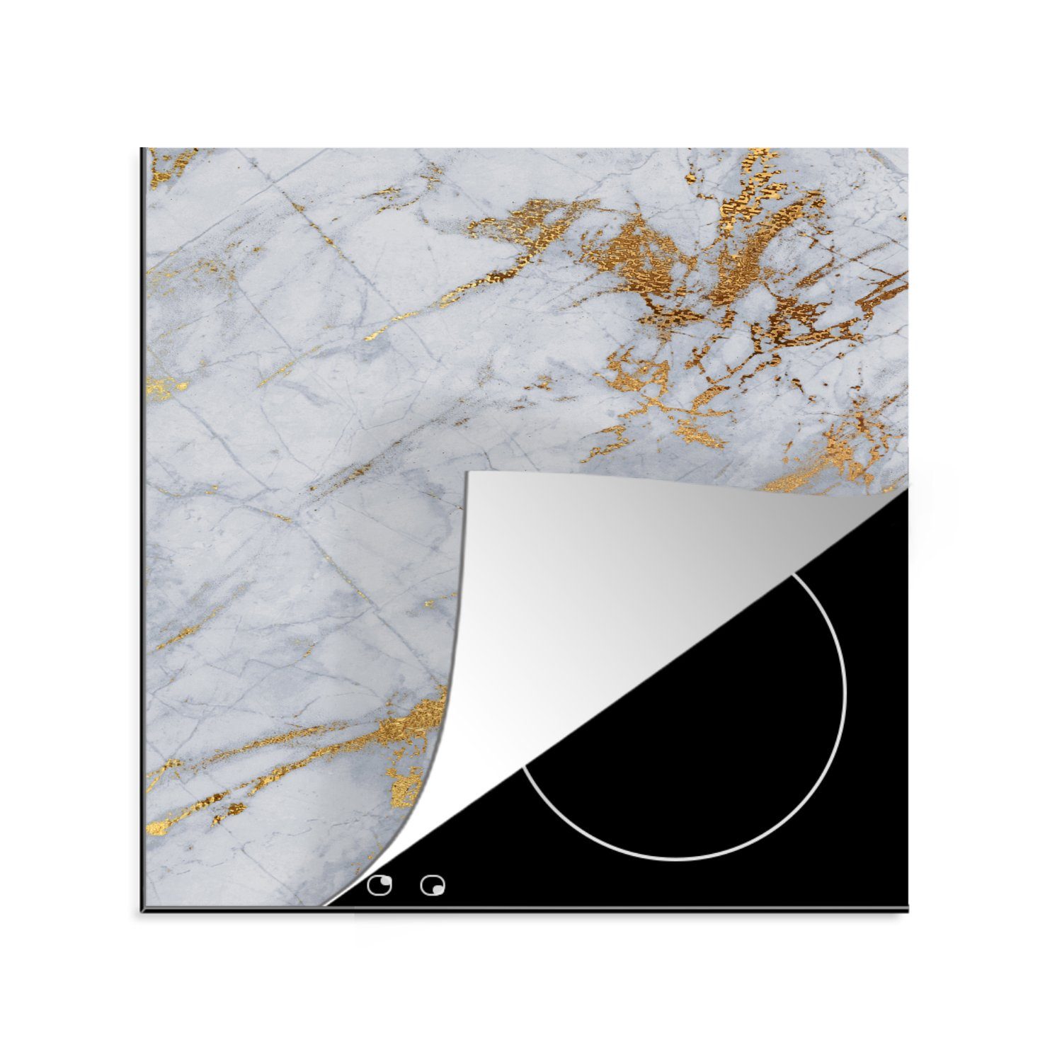 MuchoWow Herdblende-/Abdeckplatte Marmor - 78x78 Gold, Ceranfeldabdeckung, cm, Grau für küche - Arbeitsplatte tlg), Vinyl, (1