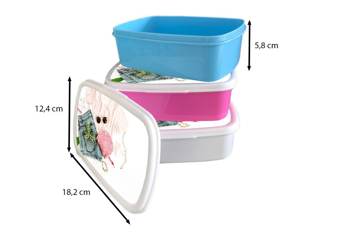 Snackbox, Lunchbox Brotbox Kleidung MuchoWow - Kinder, Kunststoff, Sonnenbrille Hemd, für Mädchen, Erwachsene, (2-tlg), Kunststoff Brotdose - rosa