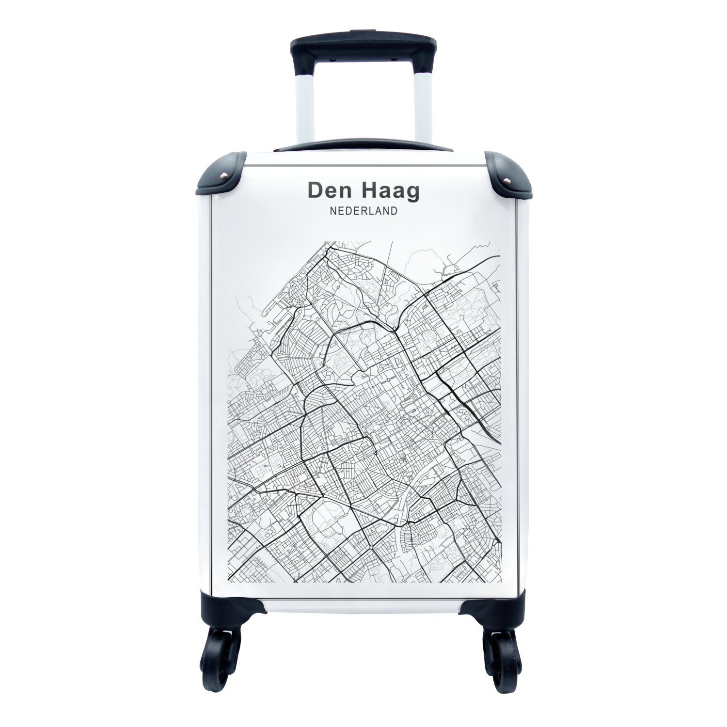 4 Reisetasche Handgepäck rollen, - mit Reisekoffer und Ferien, MuchoWow weiß Haag, - Trolley, Den Rollen, Stadtplan für Handgepäckkoffer Schwarz