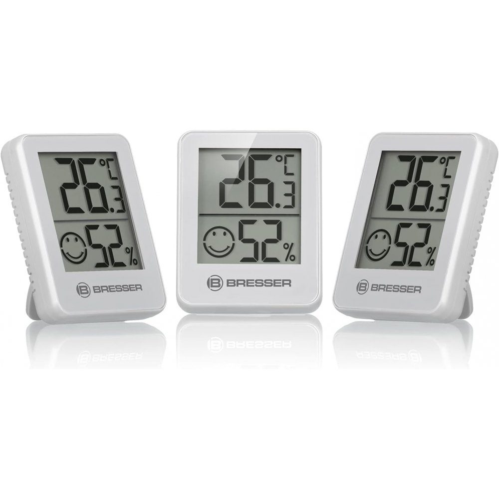BRESSER Hygrometer ClimaTemp Thermo-Hygro Indikator 3er Set weiß