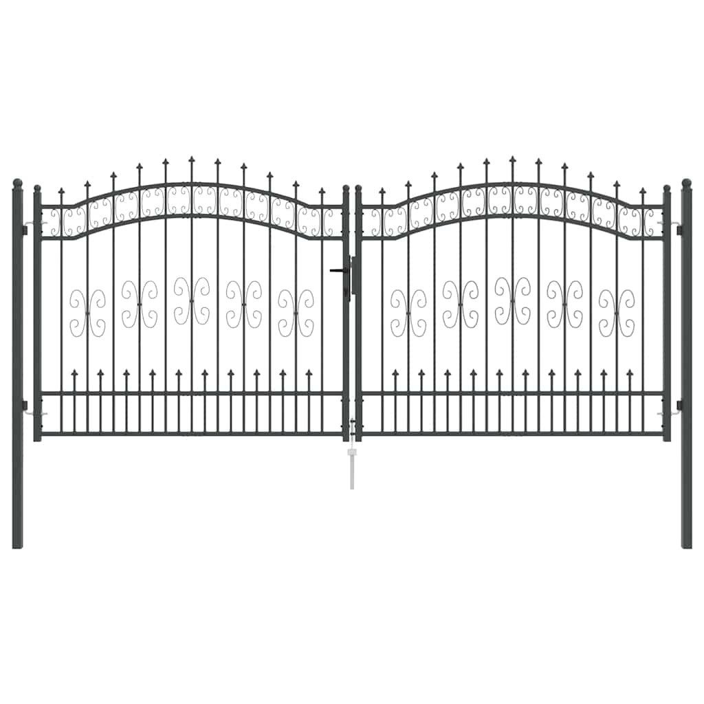 vidaXL Gartentor Zauntor mit Speer-Top mit Schloss Grau 305 x 125 cm Stahl