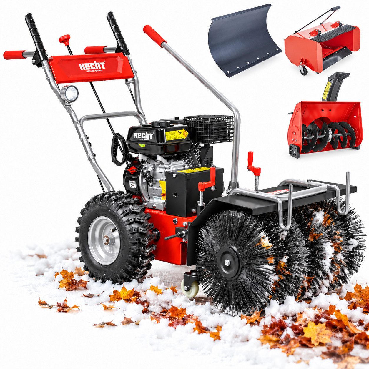 Hecht Benzin-Kehrmaschine 8616 SE mit Auffangbehälter, Schneeschild, Schneefräse, 62 cm Arbeitsbreite, (4-tlg), Elektrostart, 6,5 PS. 230V