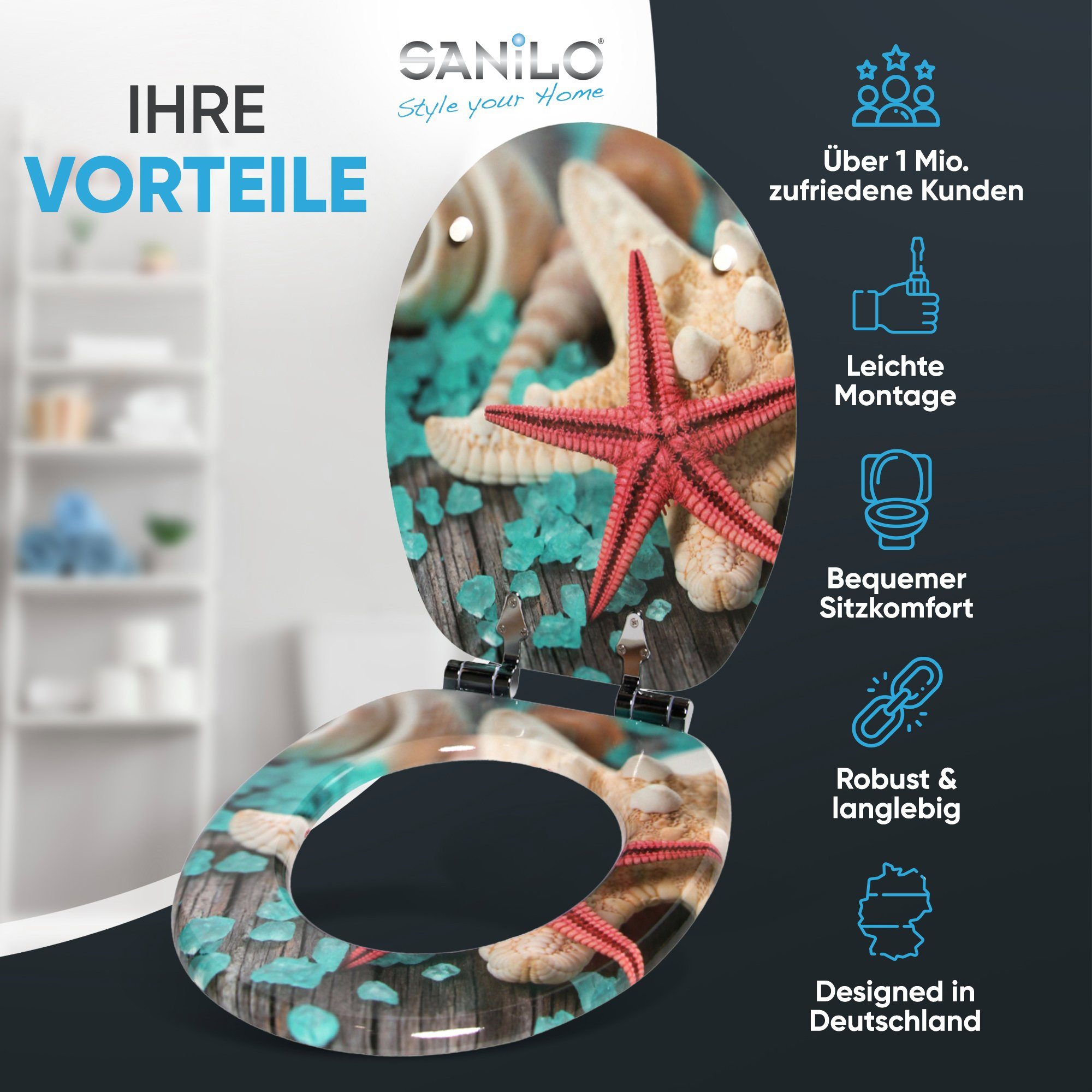 Sanilo WC-Sitz Bath Salts mit Absenkautomatik, Toilettendeckel direkt vom Hersteller, hochwertig & modern mit Motiv, universell, leichte Montage – Bild 2 von 5