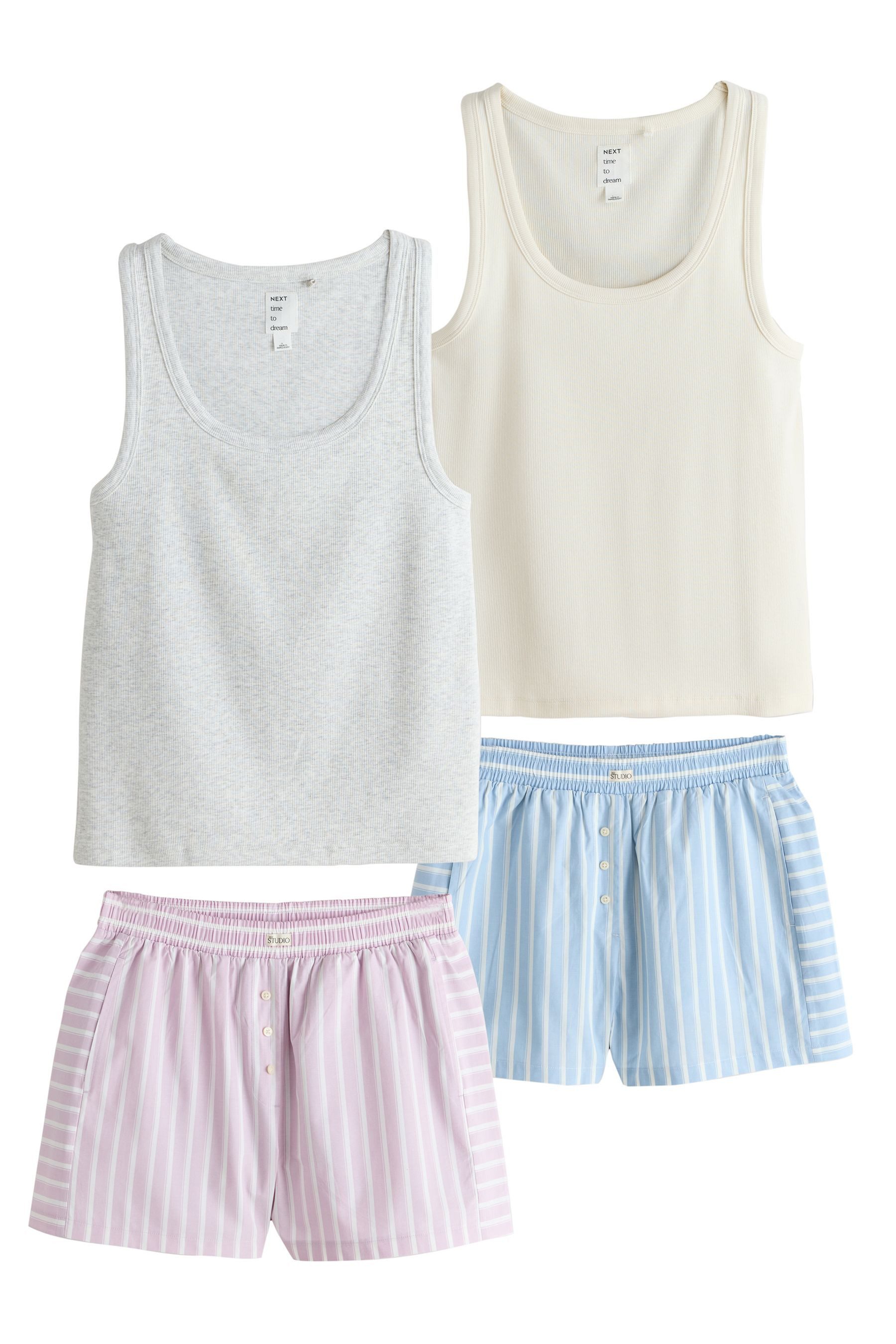 Pyjama Schlafanzug mit geripptem Trägertop, 2er-Pack