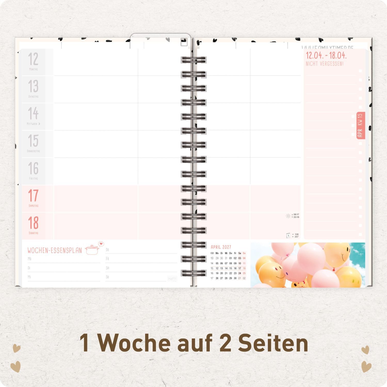 Häfft Terminkalender Family-Timer 2026/2027 / 17 Monate / A5, Wire-O-Bindung – Bild 4 von 5