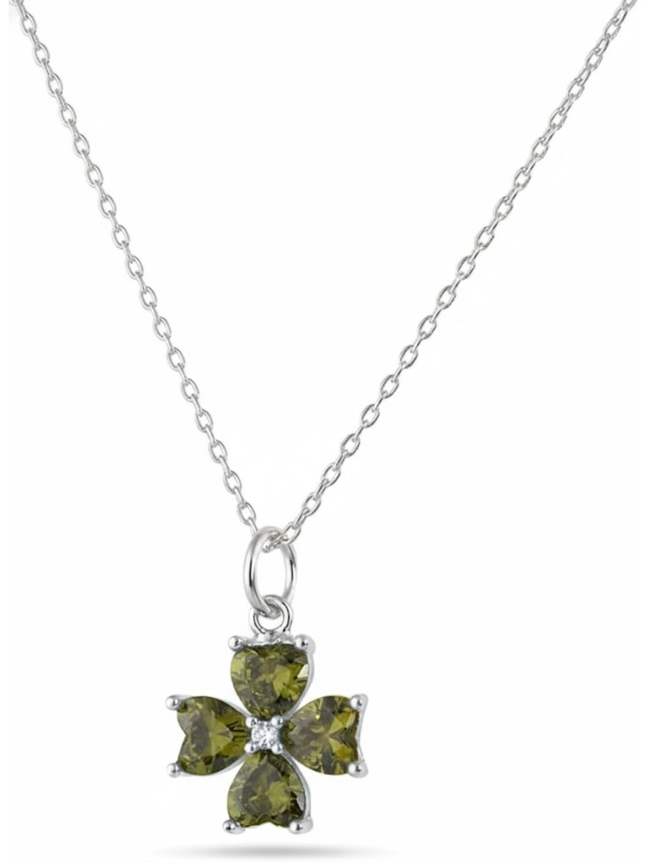 Einzelstück Charm-Kette Halskette mit Kleeblatt Anhänger 925 Sterling Silber