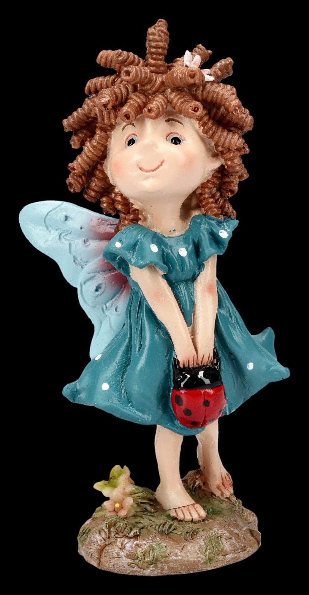 Figuren Shop GmbH Fantasy-Figur Feen Figur Curly Fairy - Elfen Statue Fantasy Deko mit Marienkäfer