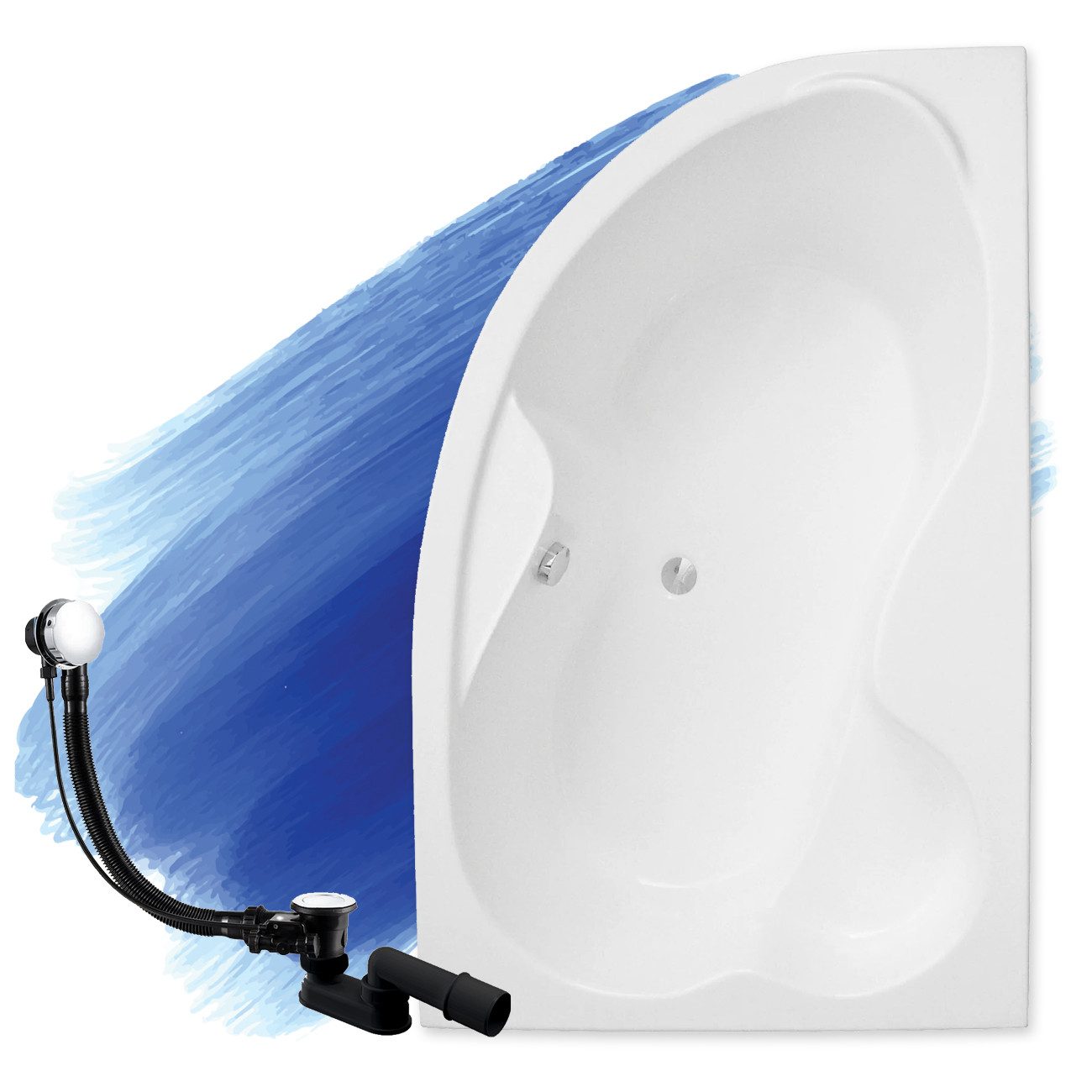 KOLMAN Badewanne Eckbadewanne Mega 160x105, (Links/Rechts), Ablaufgarnitur & Füße GRATIS