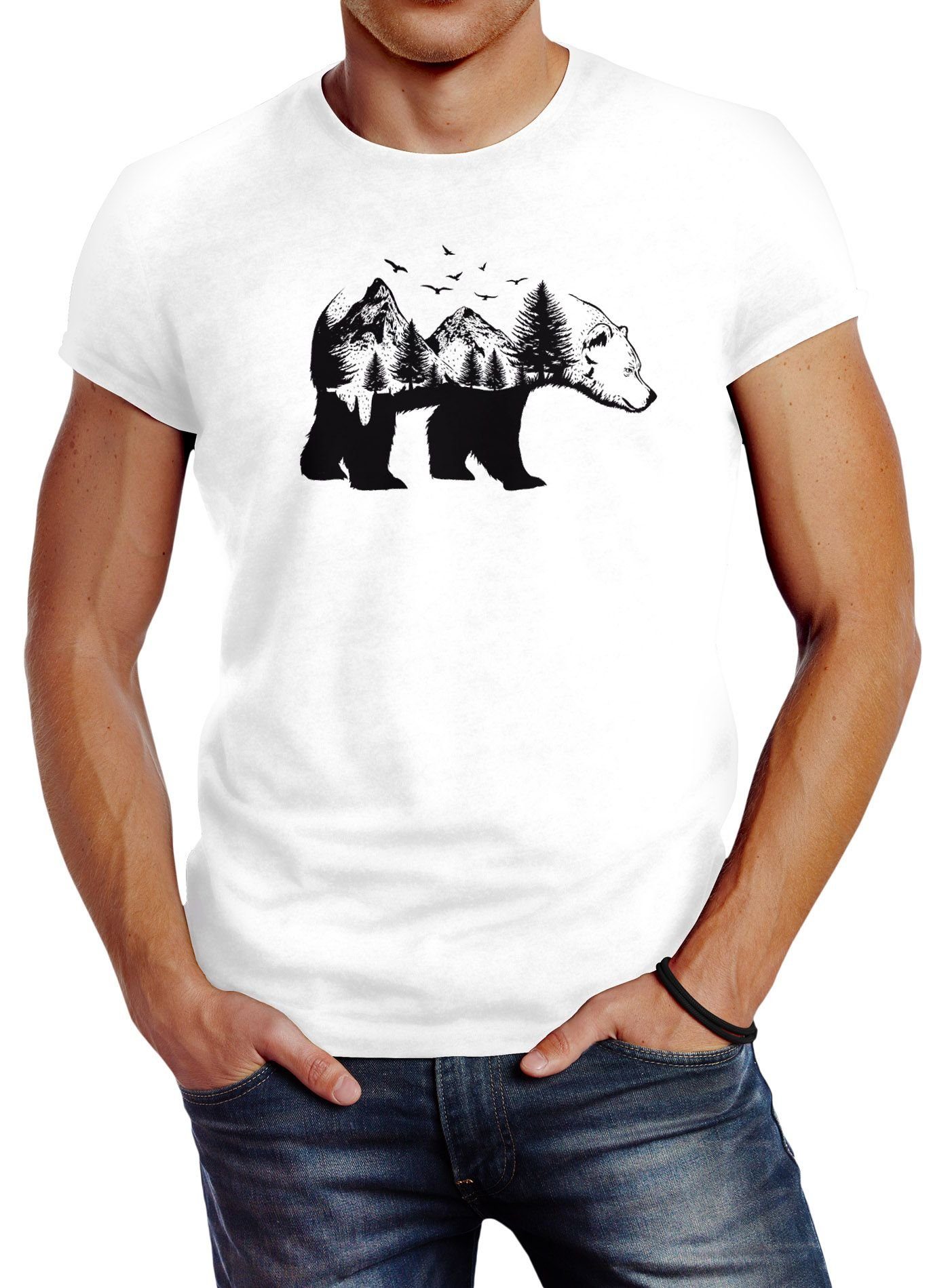 Neverless Print-Shirt Herren T-Shirt Bär Kunst günstig online kaufen