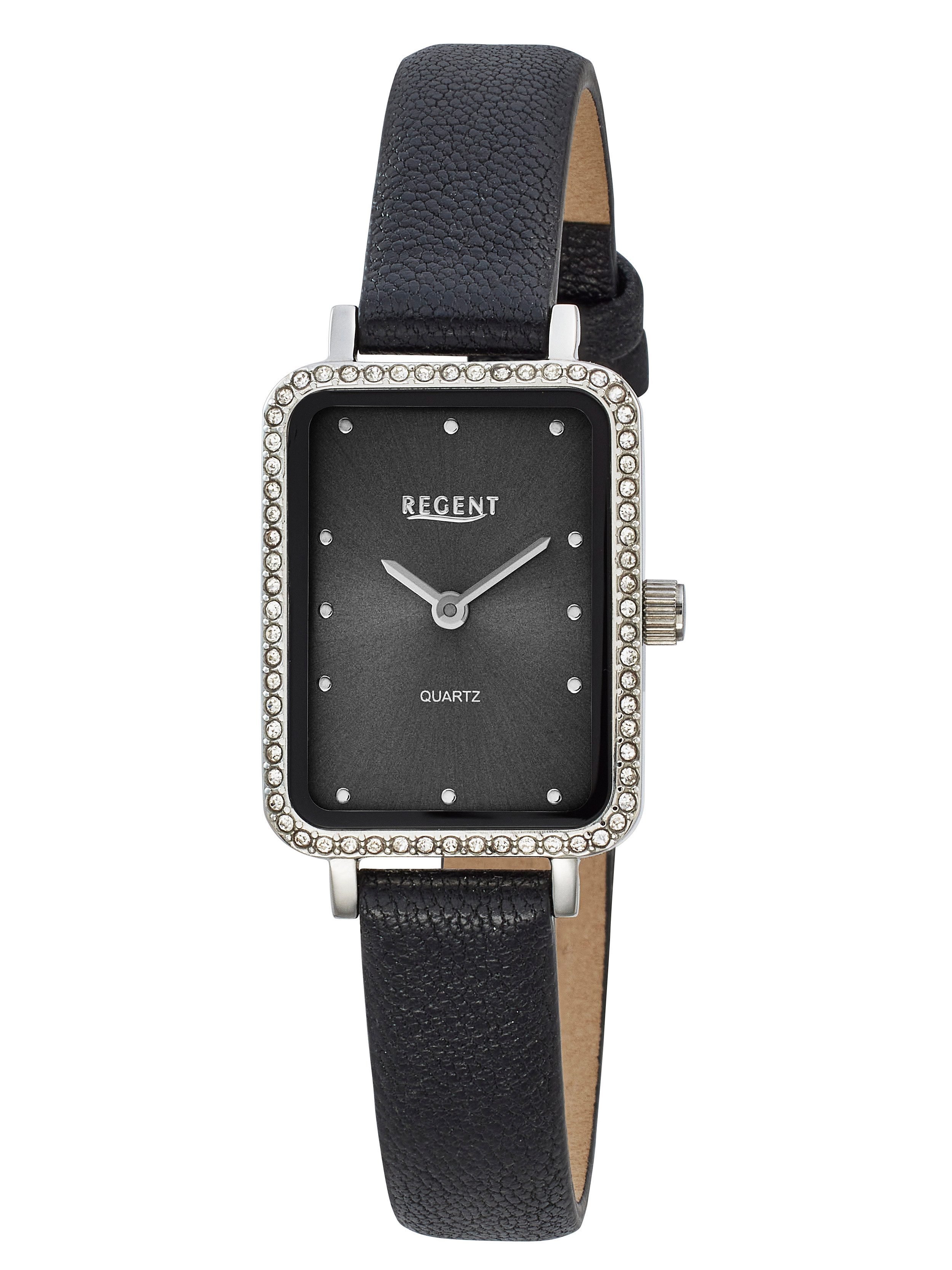 Regent Quarzuhr BA-903, Armbanduhr, Damenuhr, Lederarmband, analog, Glassteine