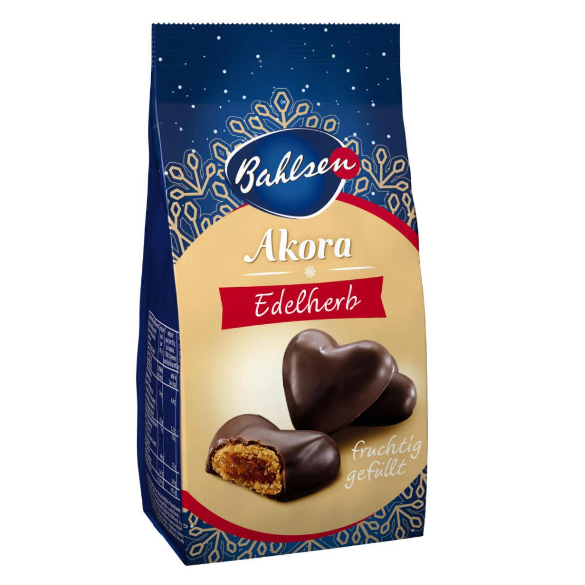 BAHLSEN Süßigkeit, Bahlsen Akora Edelherb Lebkuchenherzen mit Frucht Füllung 150g