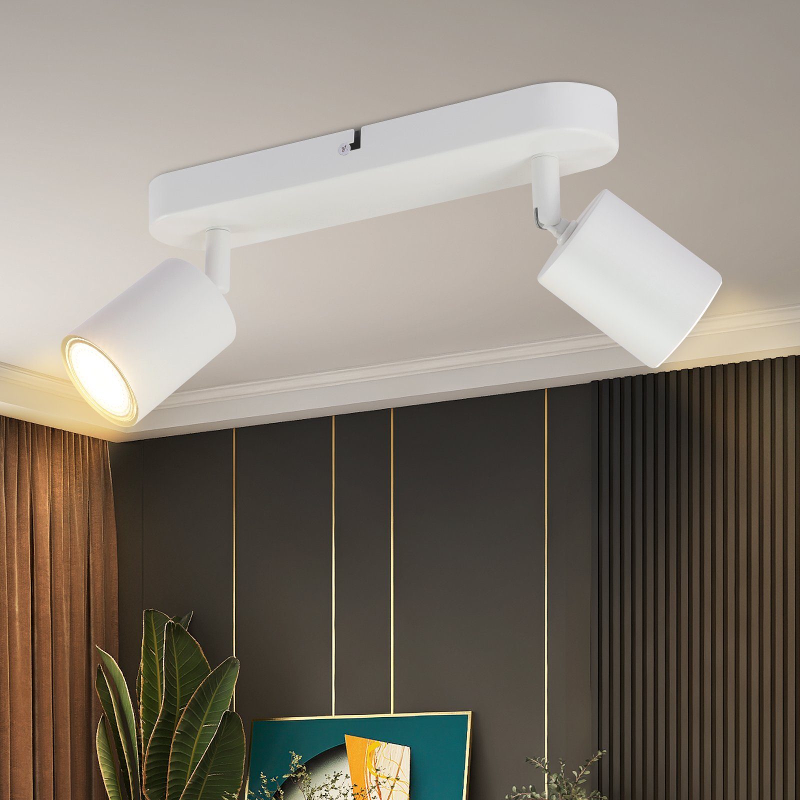 ZMH LED Deckenstrahler Deckenleuchte Rund Wohnzimmer Modern GU10  Schlafzimmer, Flexible Rotation, ohne Leuchtmittel, weiß, Schwenbar, 2- Flammig