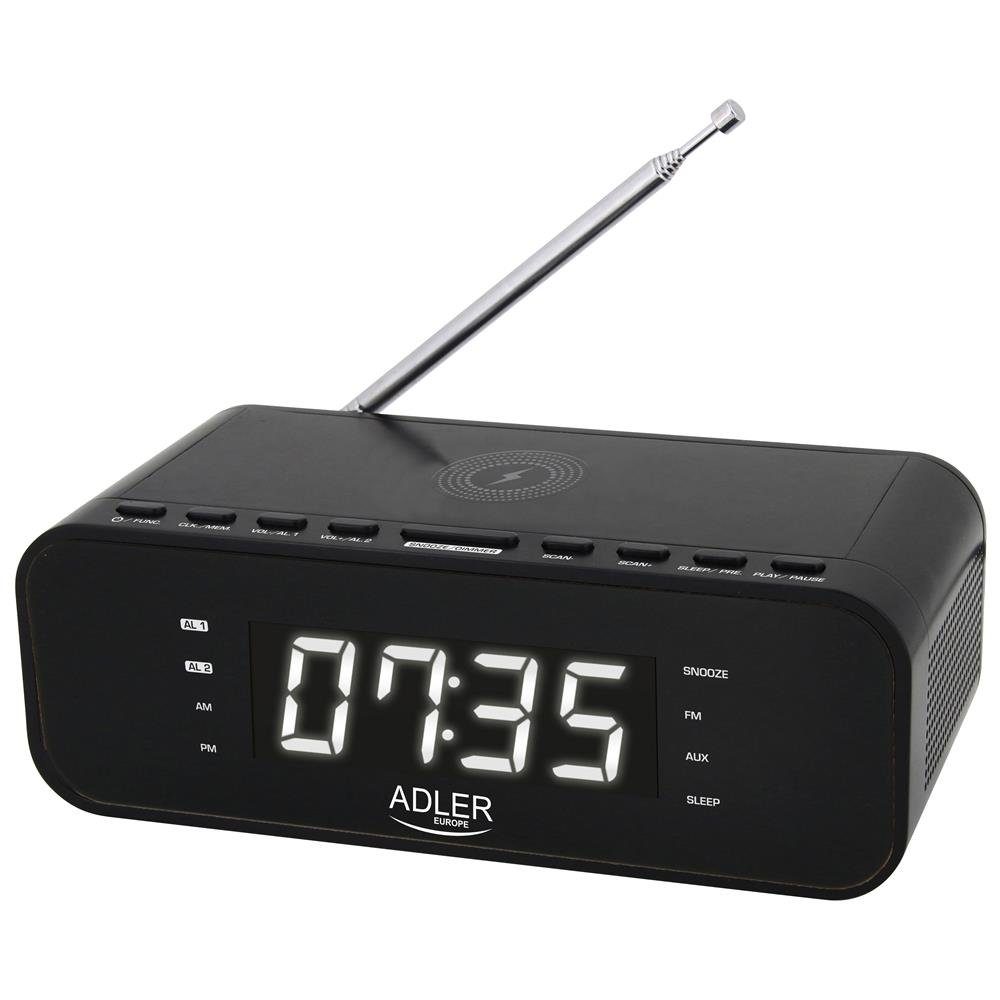 Adler Радиочасы AD 1192B mit kabellosem Ladegerät, digital, FM Radio, Bluetooth, schwarz