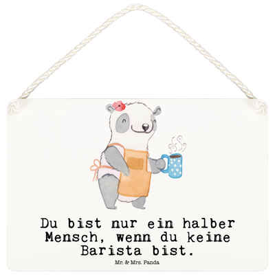 Mr. & Mrs. Panda Hinweisschild DIN A6 Barista Herz - Weiß - Geschenk, Ausbildung, Eröffnung Cafe, Ka, (1 St), Gedrehte Kordel