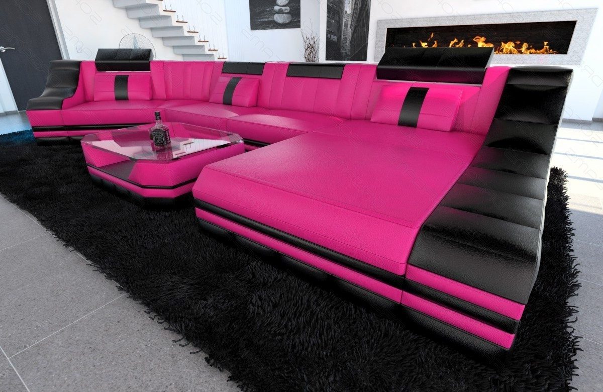 Sofa Dreams Ecksofa Ledersofa Turino Mini C Form, Designersofa, Sofa mit LED Licht und USB Anschluss