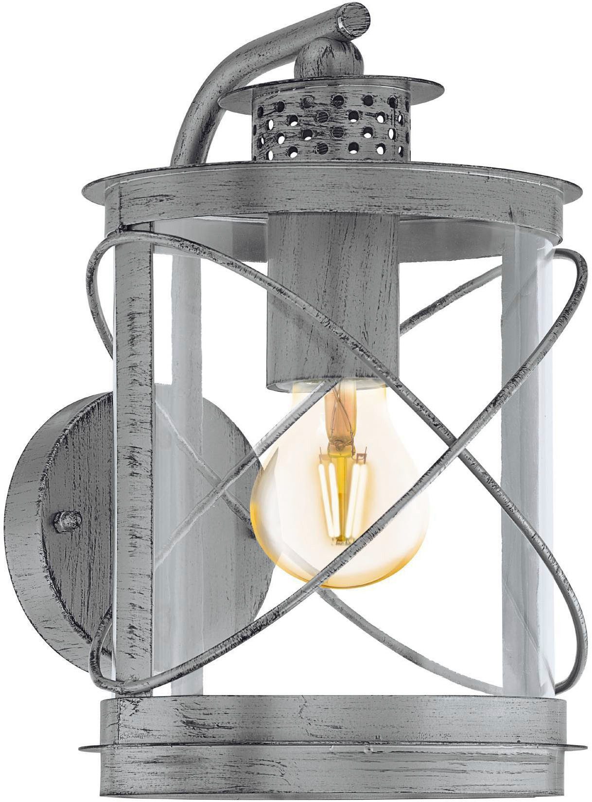 EGLO Wandleuchte Hilburn 1 Wandlampe, Außeneleuchte, Stahl und Kunststoff, E27, IP44, ohne Leuchtmittel, Wand-/Deckenleuchte - L20 x H28 x AL20 cm - silber-antik - 1X60W exkl.