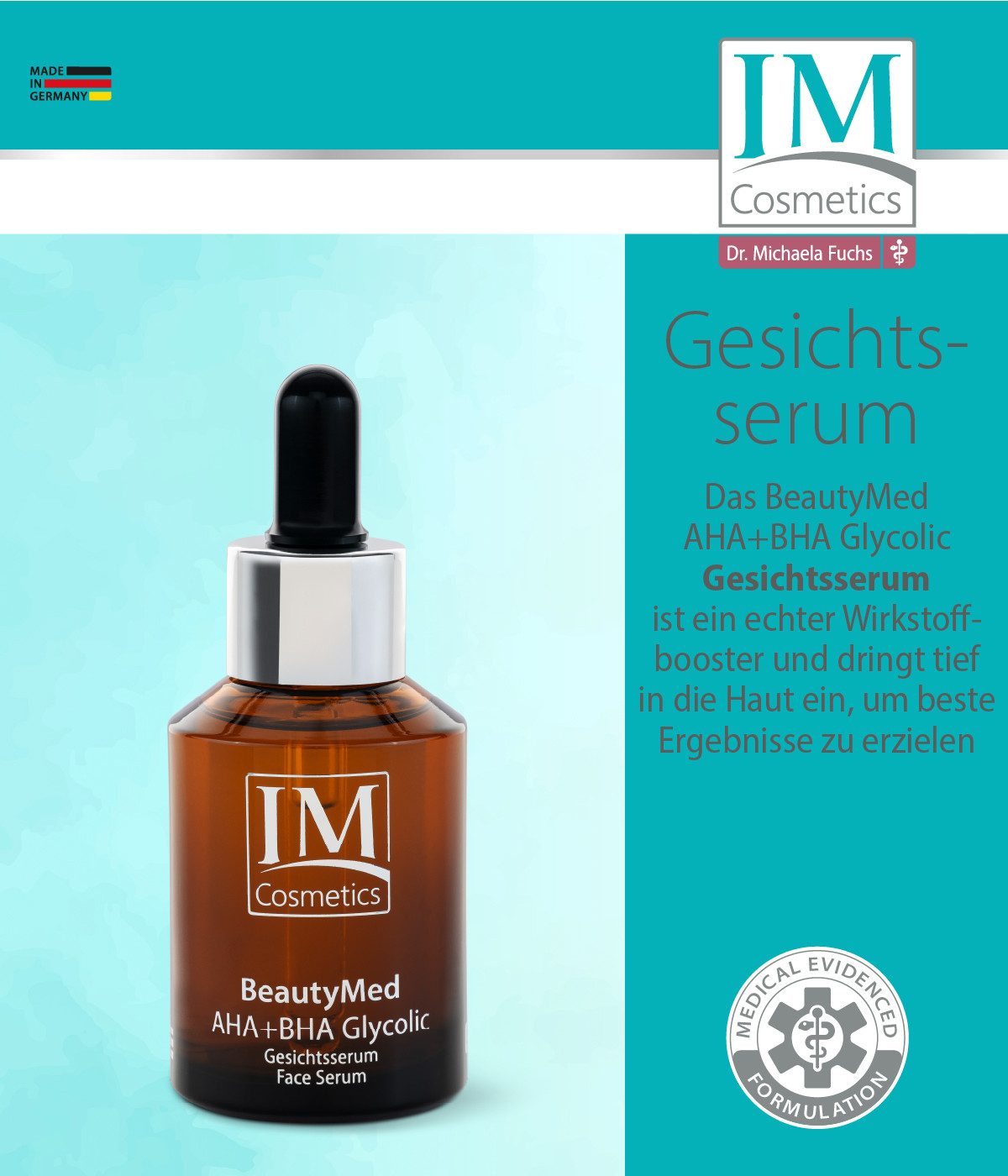 Genius Gesichtsserum & Reinigungsgel IM Cosmetics BeautyMed AHA + BHA Glycolic Deluxe Set 2-tlg., mit Salicylsäure gegen Pickel, Mitesser & unreine Haut