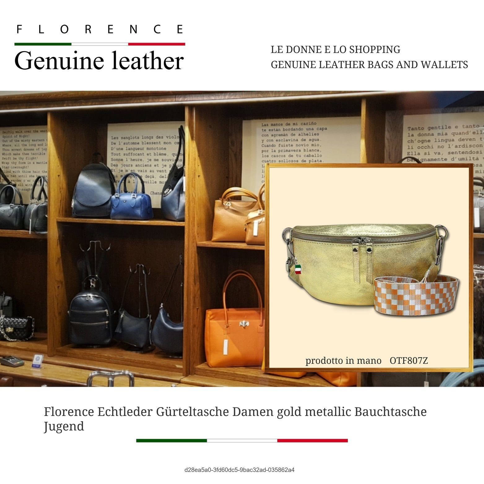 FLORENCE Gürteltasche Florence Echtleder Gürteltasche Damen (Gürteltasche, Gürteltasche), Damen Tasche Echtleder gold, mehrfarbig, Made-In Italy