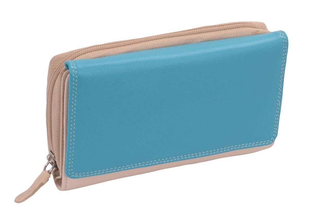 GlücksNugget Geldbörse Leder Damenlangbörse LEMONDO, türkis-beige