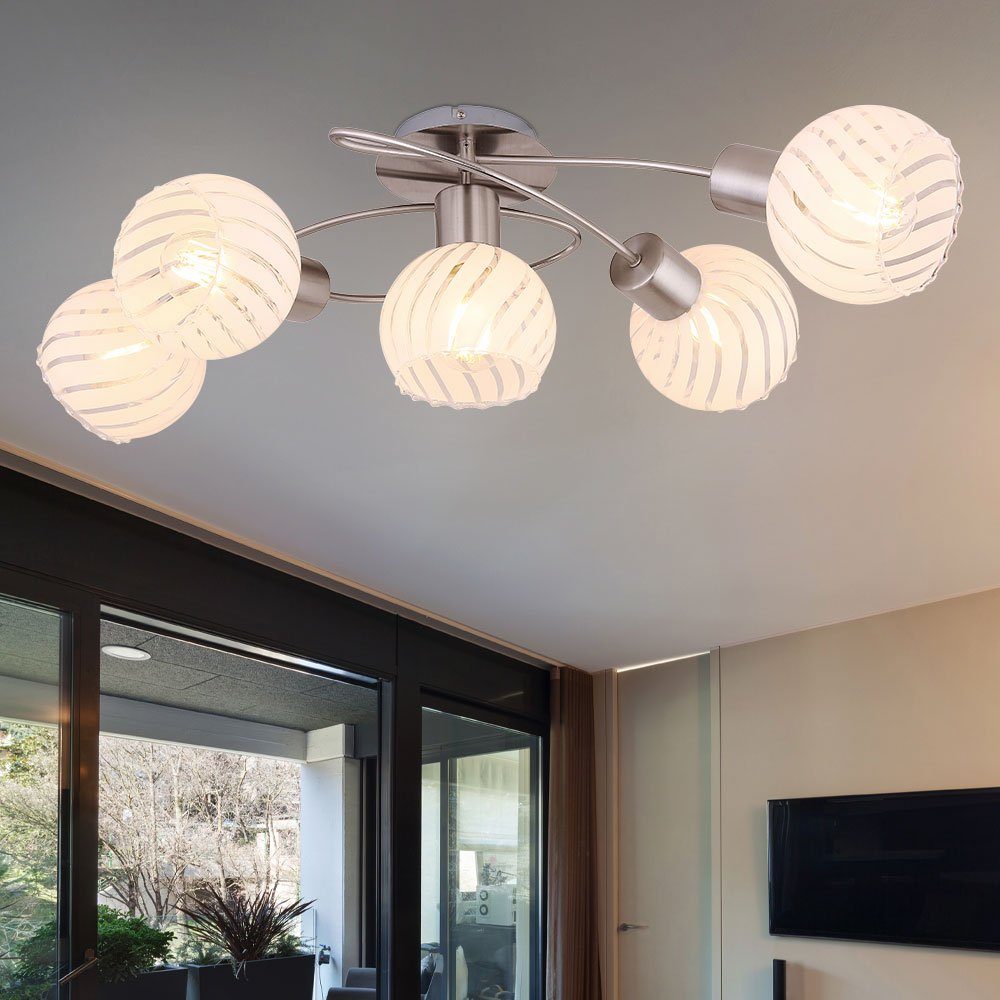 GLOBO LIGHTING Kugelleuchte, Leuchtmittel nicht inklusive, Deckenleuchte Deckenlampe Spotleuchte 5 Flammig Glas weiß