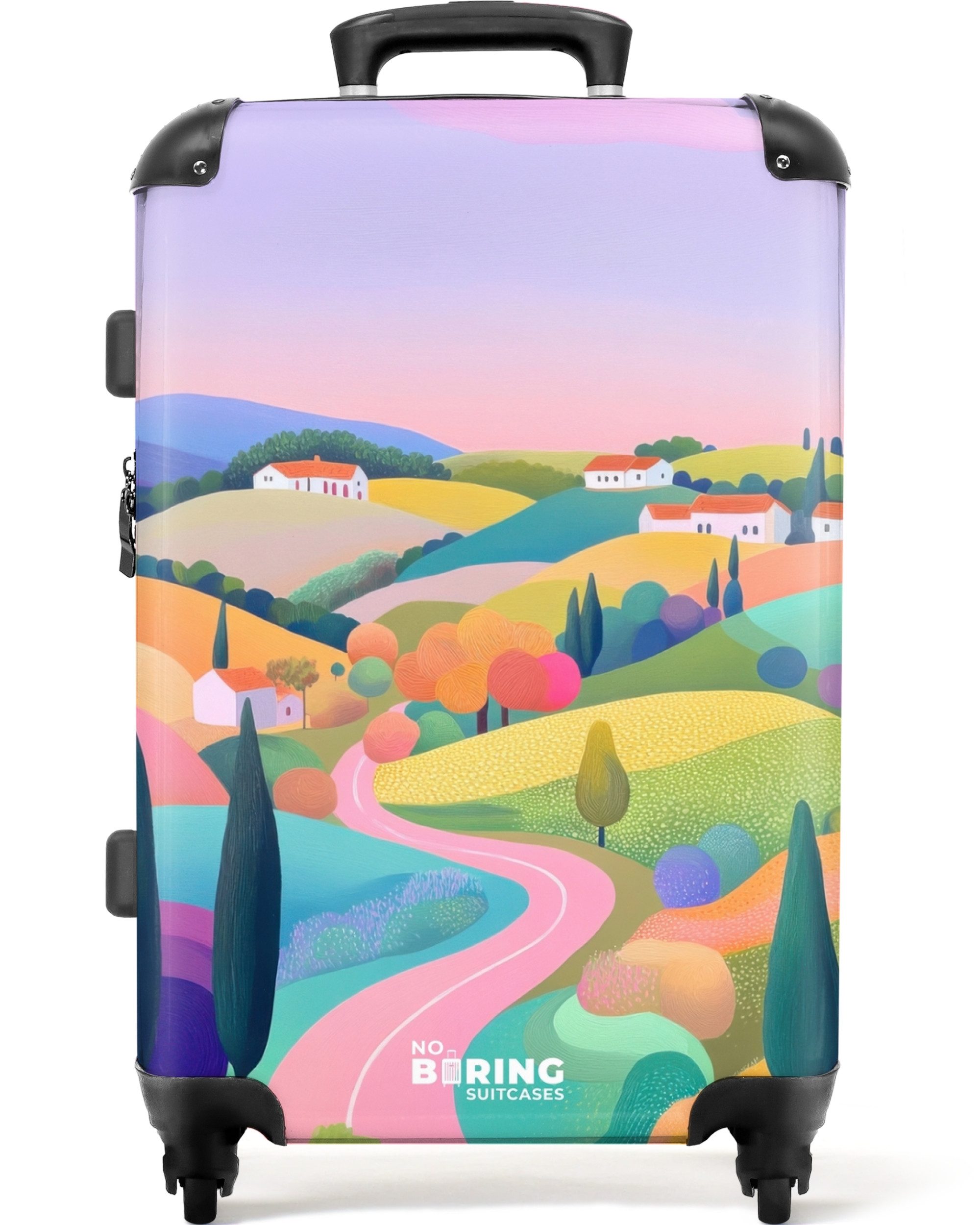 NoBoringSuitcases.com© Hartschalen-Trolley Hügellandschaft mit Pastellfarbe günstig online kaufen