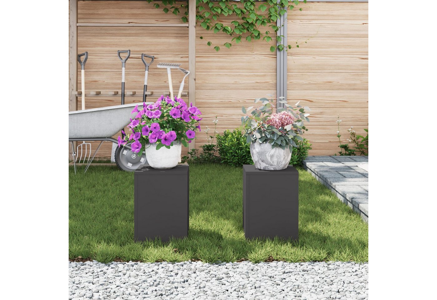 Thumbnail - vidaXL Blumenständer Outdoor-Pflanzensäulen 2 Stk. Schwarz 24x24x35 cm Stahl (2 St)