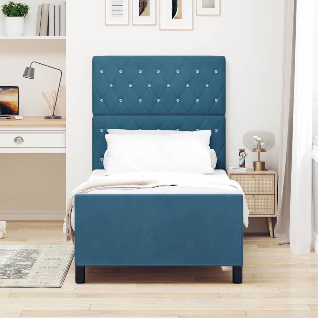 vidaXL Boxspringbett, Boxspringbett mit Kopfteil Dunkelblau 90 x 190 cm Samt